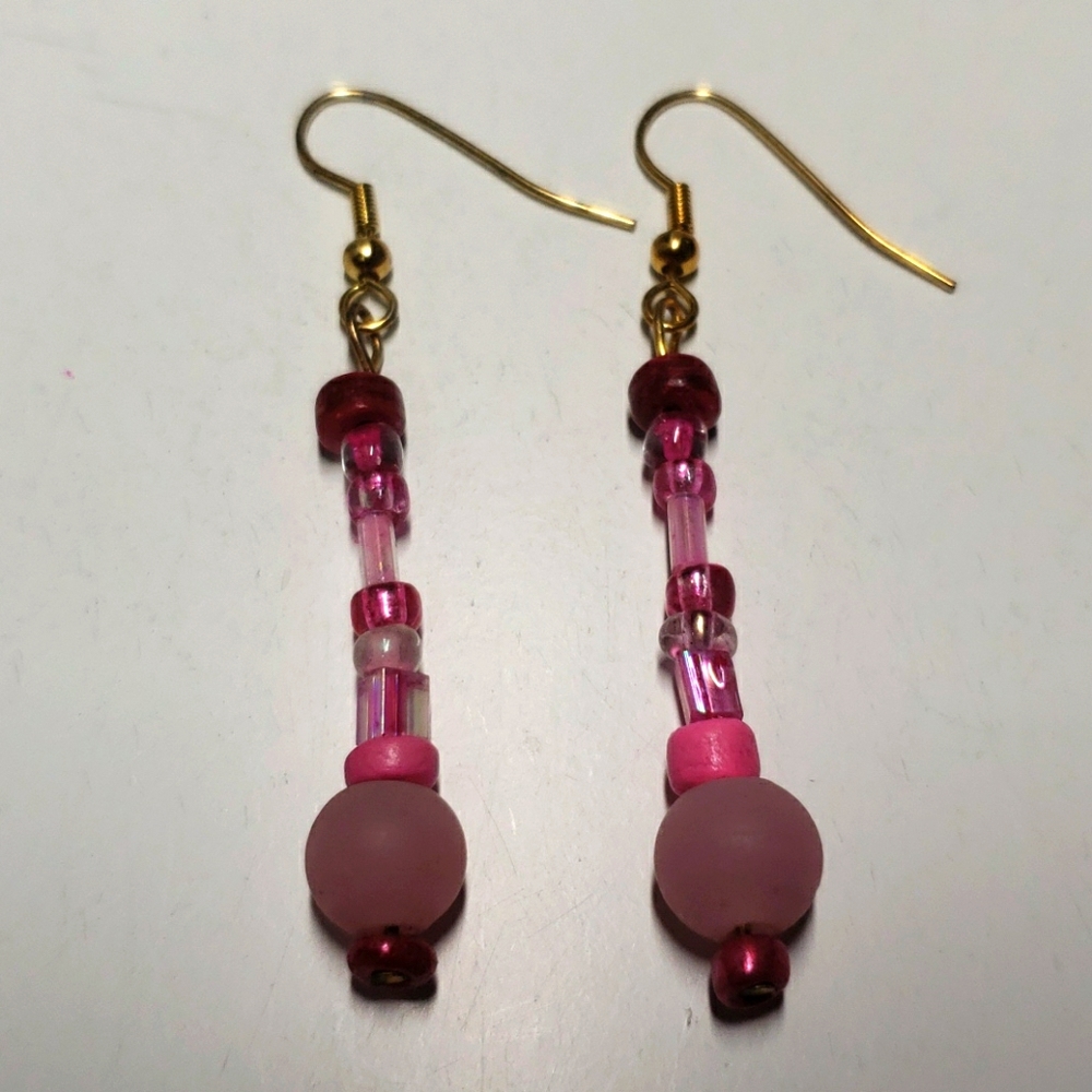 Handcrafted Pink Bead Dangle Earrings